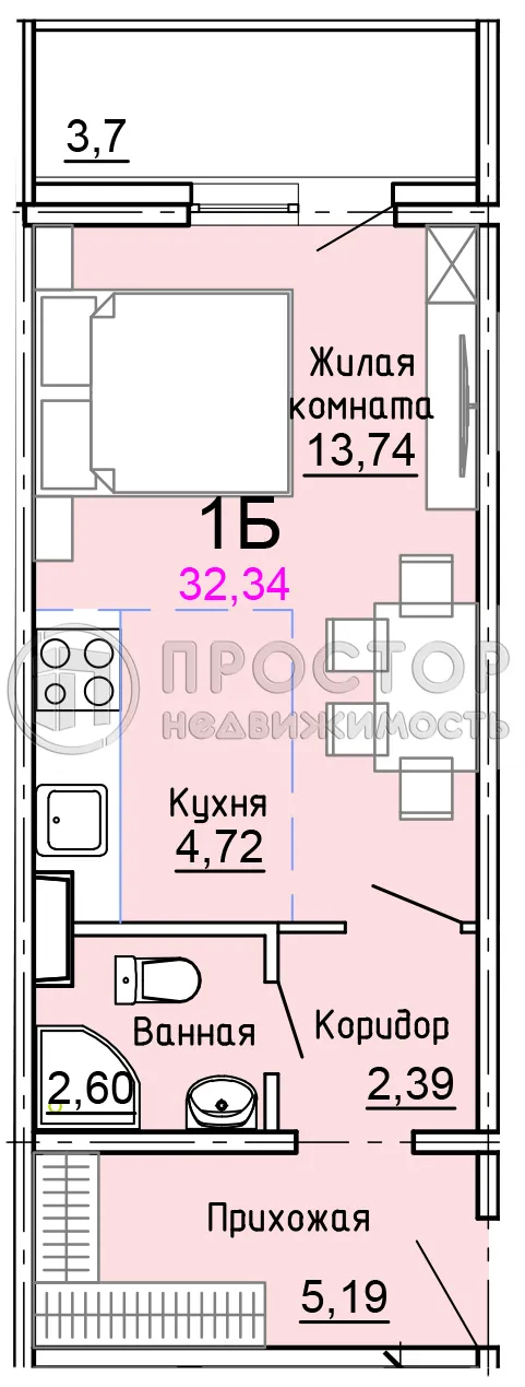 Студия, 32.3 м² - фото 15