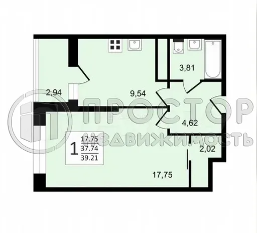1-комнатная квартира, 36.9 м² - фото 21