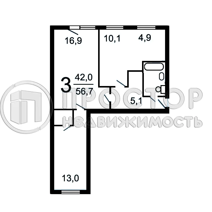 3-комнатная квартира, 58 м² - фото 12