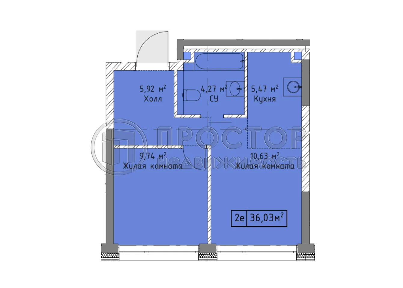 2-комнатная квартира, 36.03 м² - фото 8