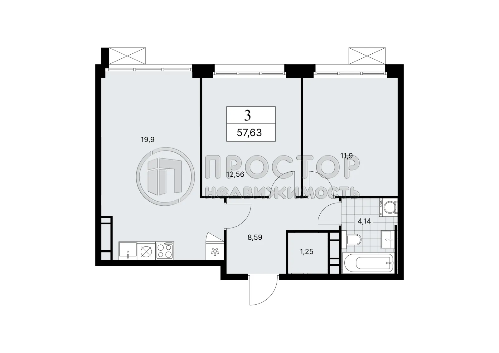 2-комнатная квартира, 57.7 м² - фото 22
