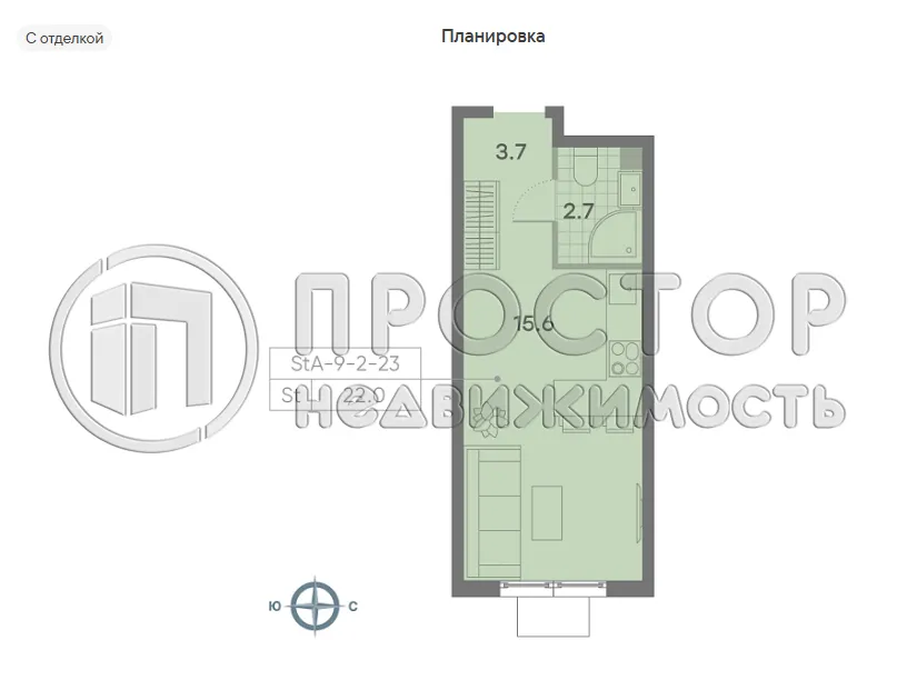 Студия, 22 м² - фото 2