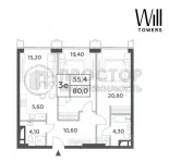 2-комнатная квартира, 80.3 м² - фото 19