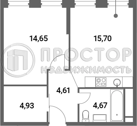 1-комнатная квартира, 44.56 м² - фото 5