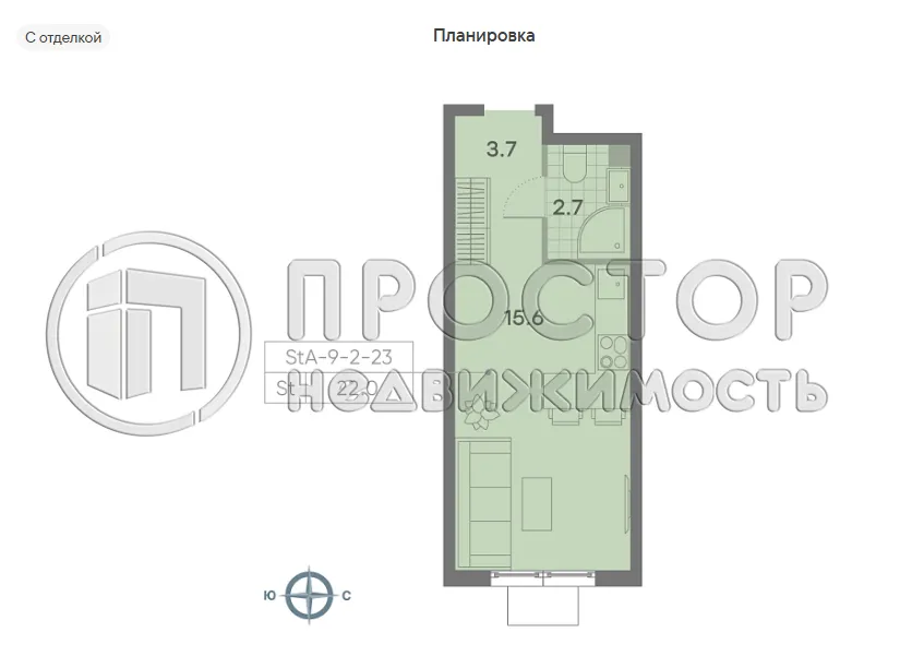 Студия, 22 м² - фото 2