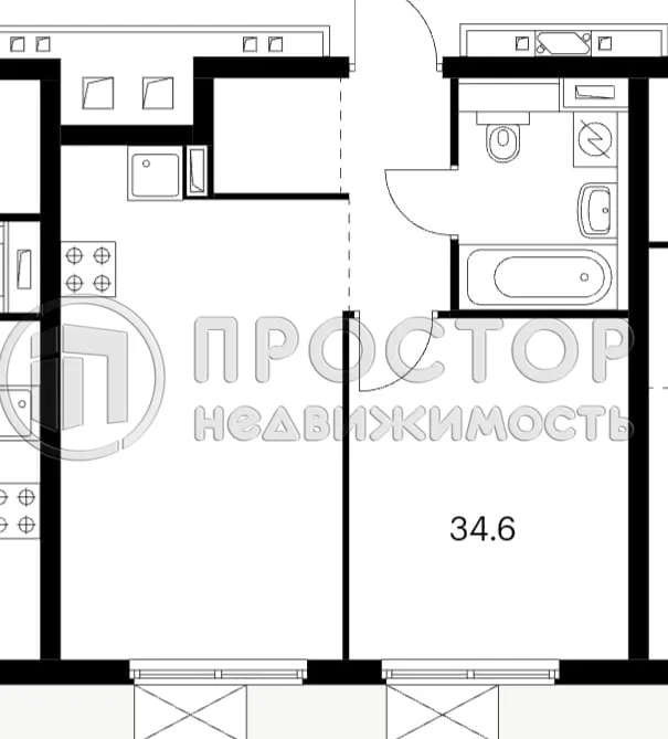 1-комнатная квартира, 34.6 м² - фото 11