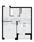 1-комнатная квартира, 40 м² - фото 13