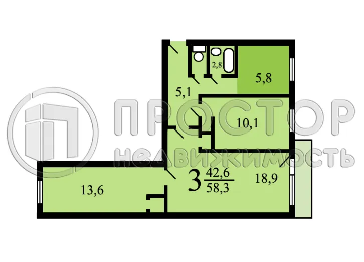 3-комнатная квартира, 58.7 м² - фото 20