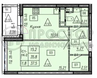 1-комнатная квартира, 35.8 м² - фото 9