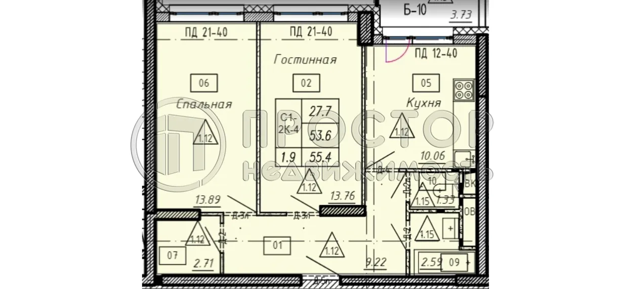 2-комнатная квартира, 53.9 м² - фото 7