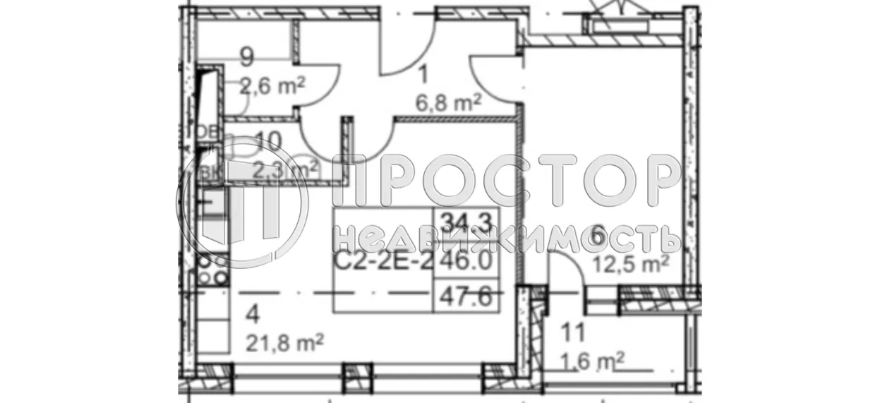 2-комнатная квартира, 46.2 м² - фото 9