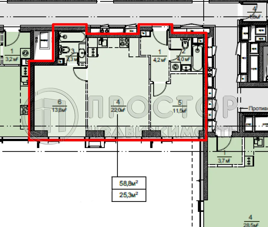2-комнатная квартира, 58.8 м² - фото 8