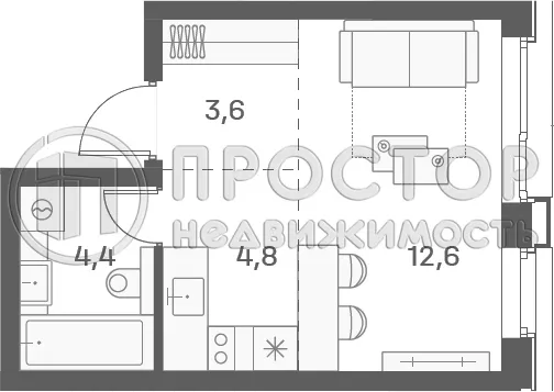Студия, 25.4 м² - фото 8