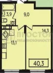 1-комнатная квартира, 40.3 м² - фото 35