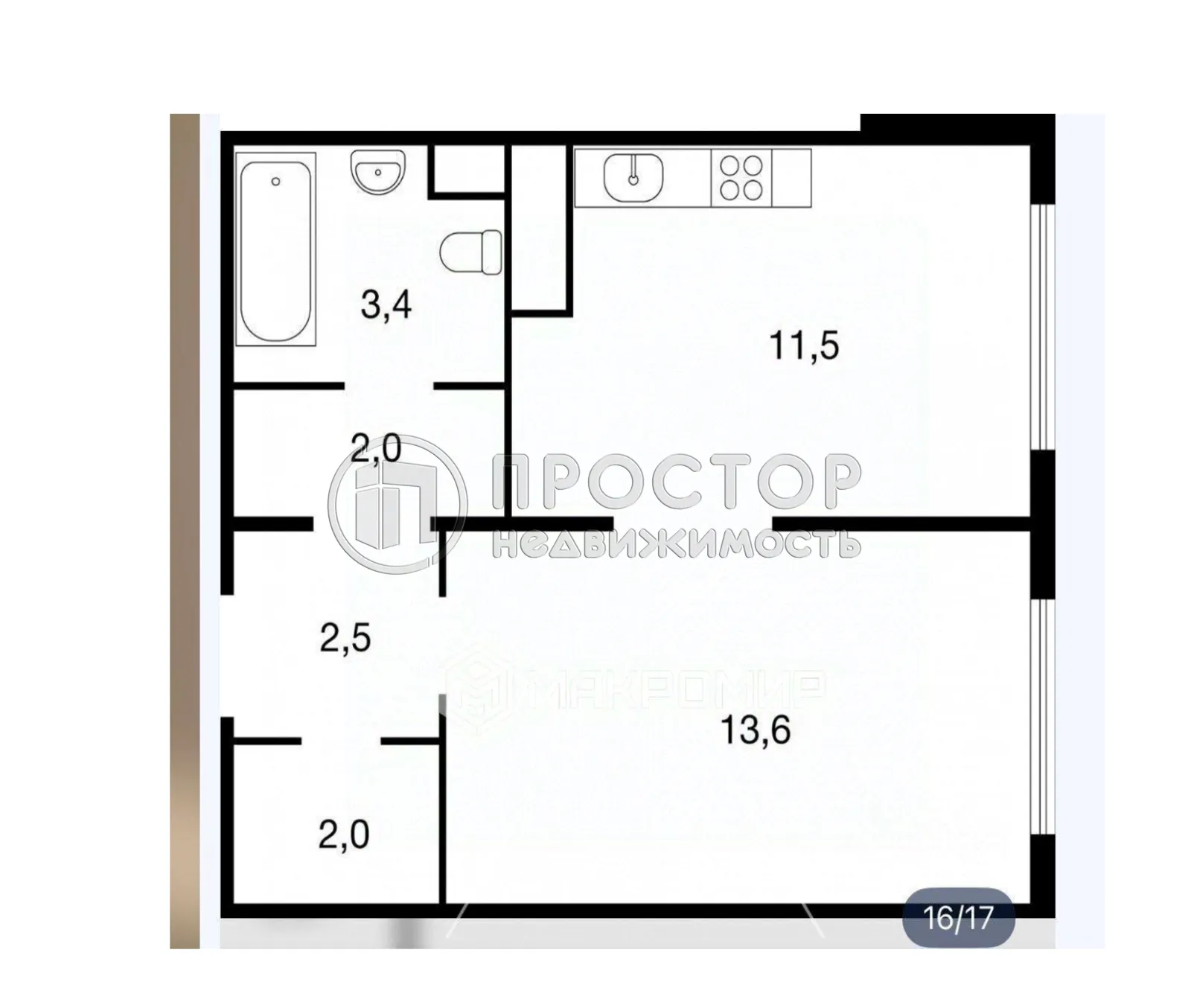 1-комнатная квартира, 35 м² - фото 19