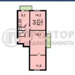 3-комнатная квартира, 64.3 м² - фото 41