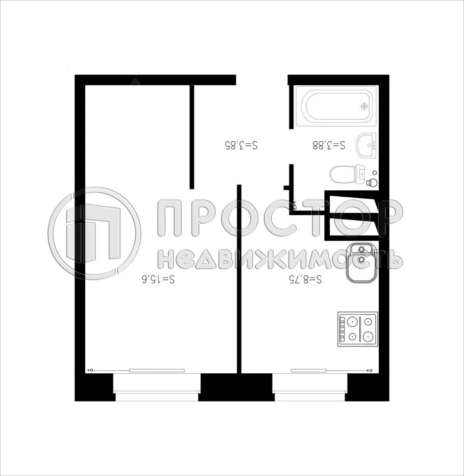 1-комнатная квартира, 34.7 м² - фото 12