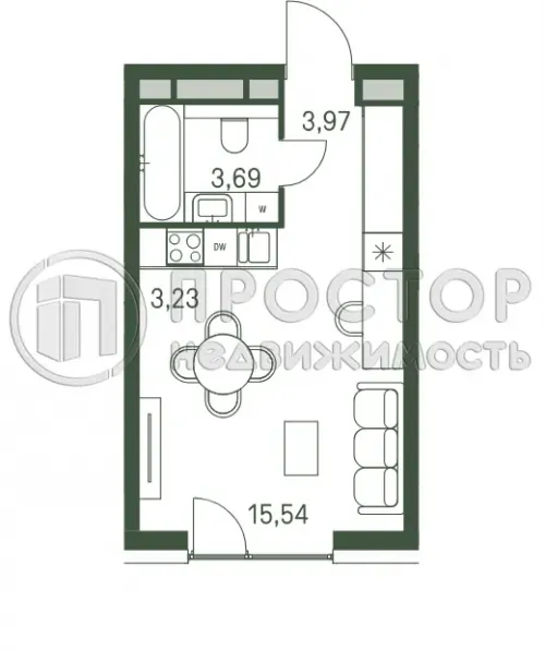 Студия, 25.8 м² - фото 2