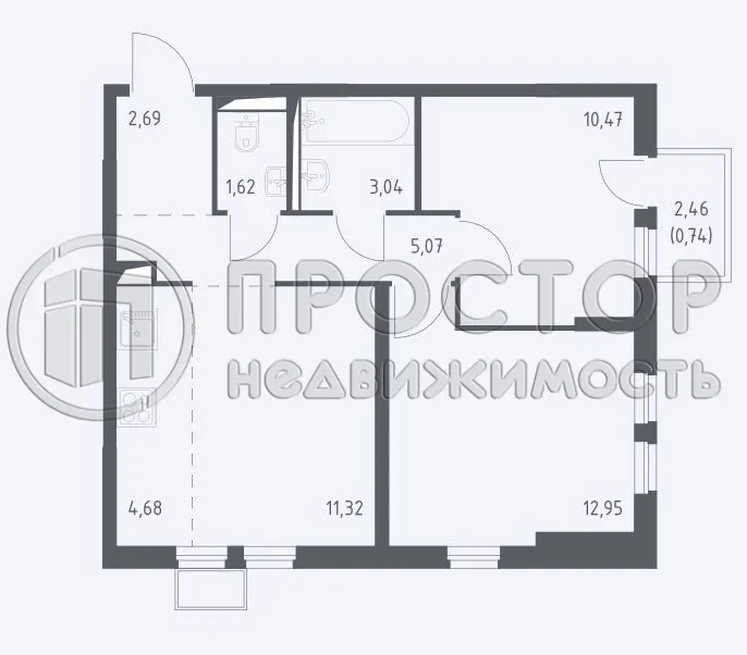 2-комнатная квартира, 52.58 м² - фото 30