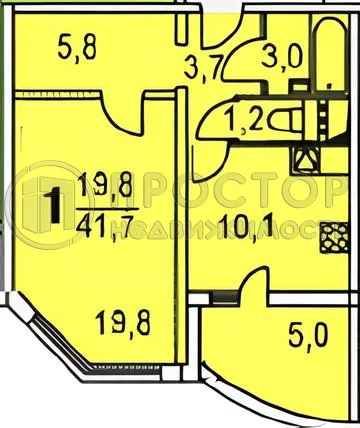 1-комнатная квартира, 41.7 м² - фото 22
