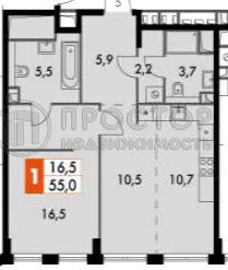 1-комнатная квартира, 55 м² - фото 12