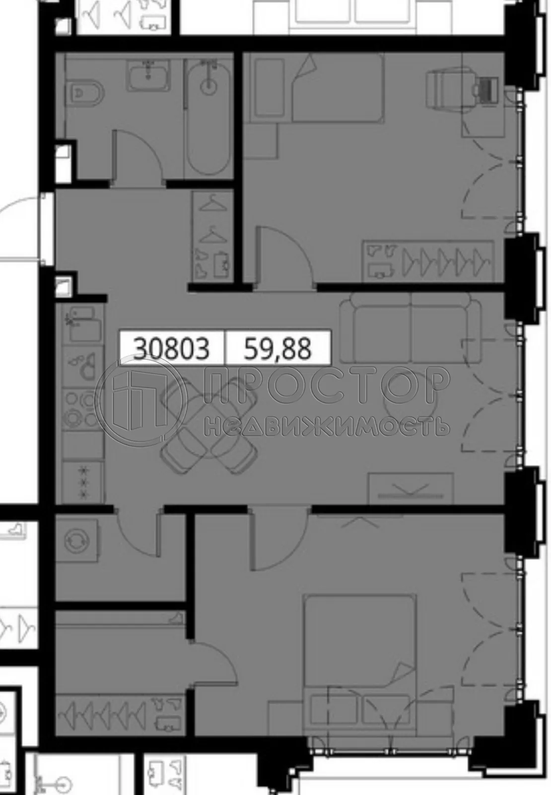 2-комнатная квартира, 59.88 м² - фото 5