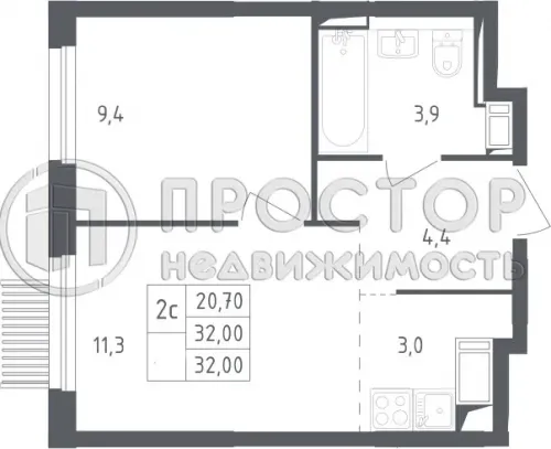 2-комнатная квартира, 32 м² - фото 8