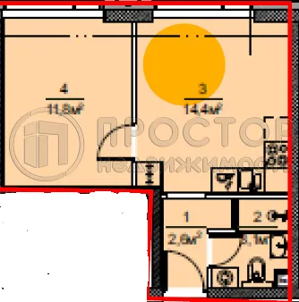 1-комнатная квартира, 31.9 м² - фото 13