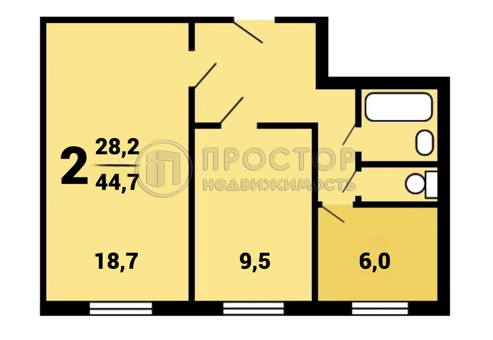 2-комнатная квартира, 44.7 м² - фото 15