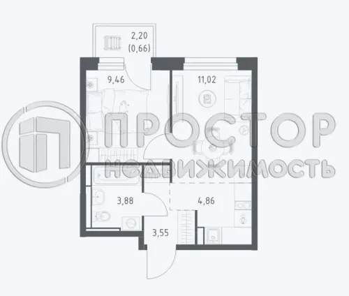 1-комнатная квартира, 35 м² - фото 13