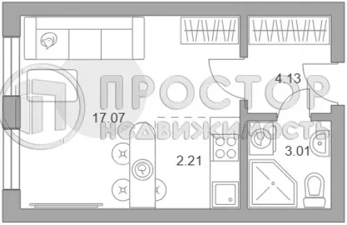 Студия, 26.7 м² - фото 22