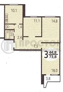 3-комнатная квартира, 72 м² - фото 10