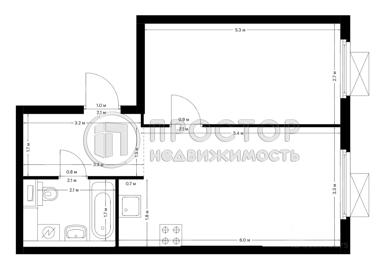 1-комнатная квартира, 42.57 м² - фото 11