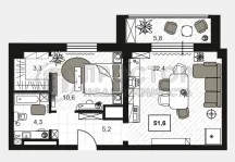 2-комнатная квартира, 51.6 м² - фото 17