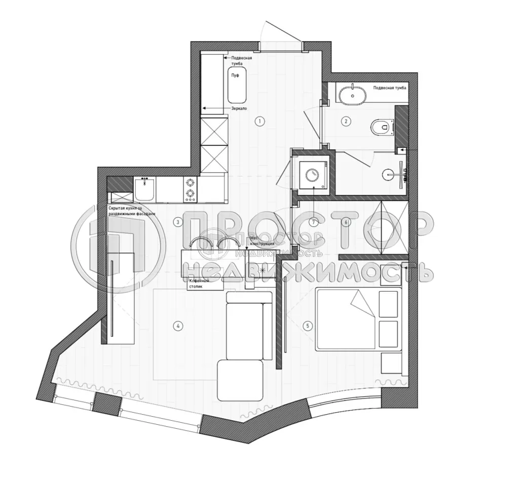 1-комнатная квартира, 56 м² - фото 29