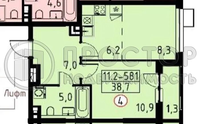 2-комнатная квартира, 39 м² - фото 21