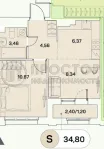 1-комнатная квартира, 34.8 м² - фото 14