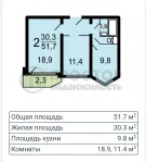 2-комнатная квартира, 51.7 м² - фото 20