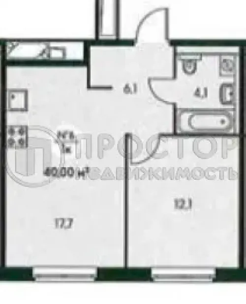 1-комнатная квартира, 40 м² - фото 14
