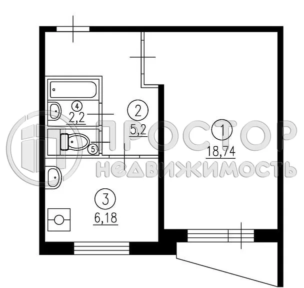 1-комнатная квартира, 32.3 м² - фото 19