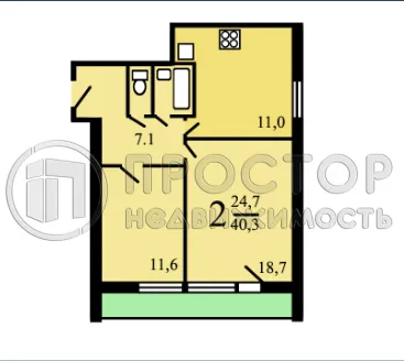 2-комнатная квартира, 49 м² - фото 13