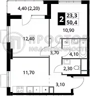 2-комнатная квартира, 50.6 м² - фото 9