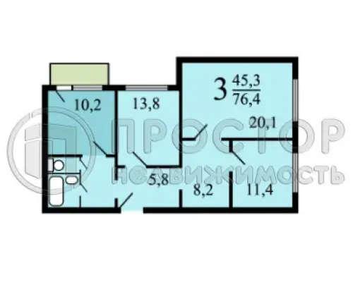 3-комнатная квартира, 76.4 м² - фото 29
