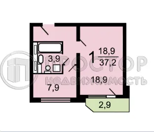 1-комнатная квартира, 38.7 м² - фото 13