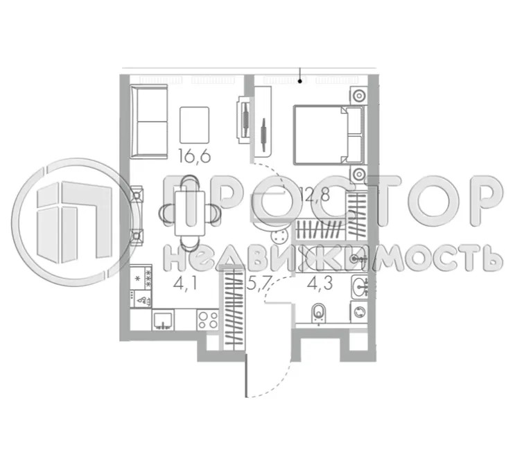 1-комнатная квартира, 43.5 м² - фото 12