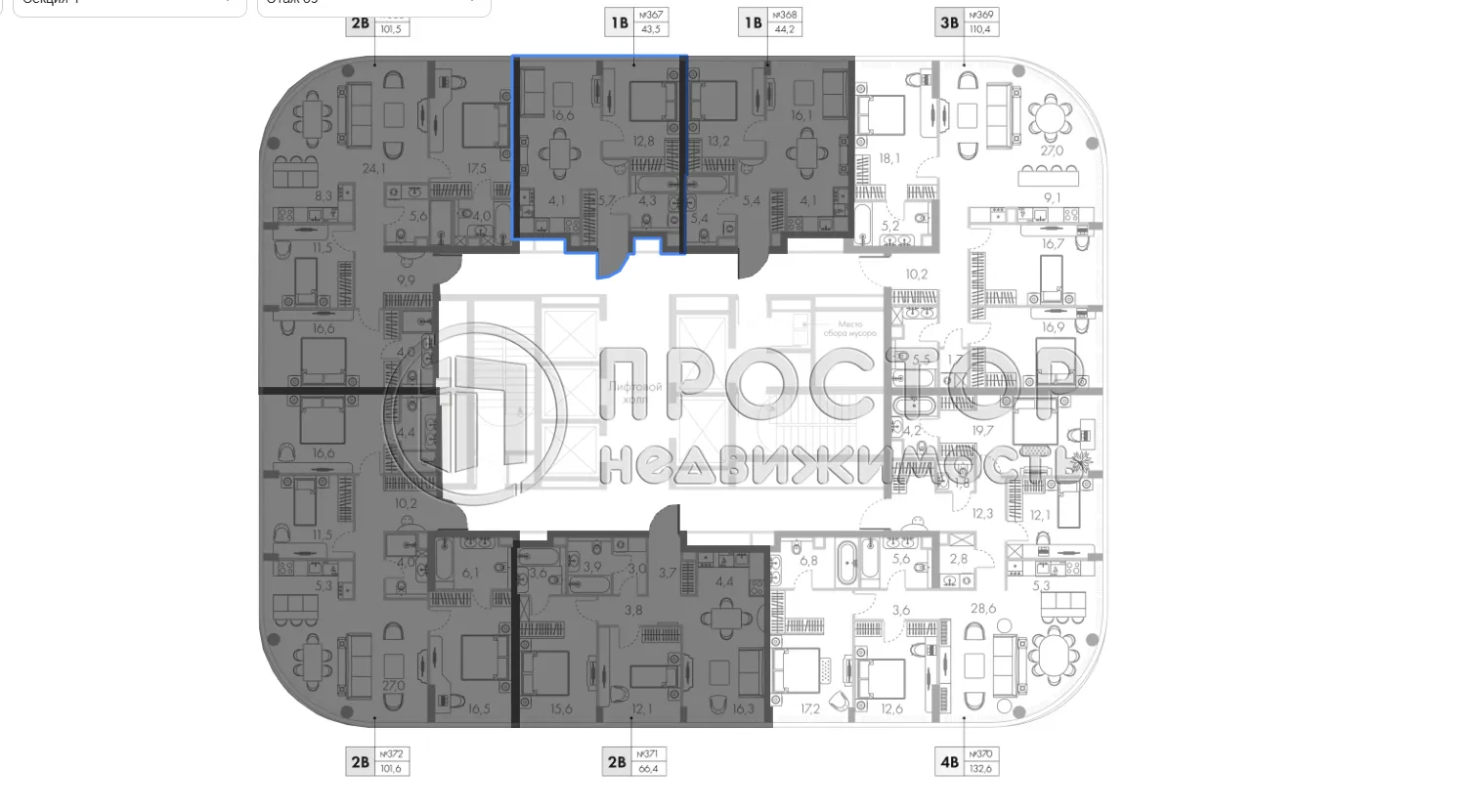 1-комнатная квартира, 43.5 м² - фото 13