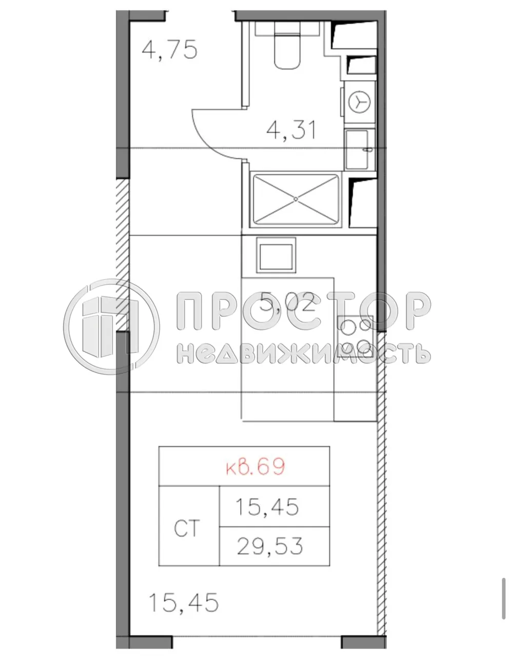 Студия, 29.53 м² - фото 6