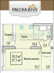 1-комнатная квартира, 37 м² - фото 37