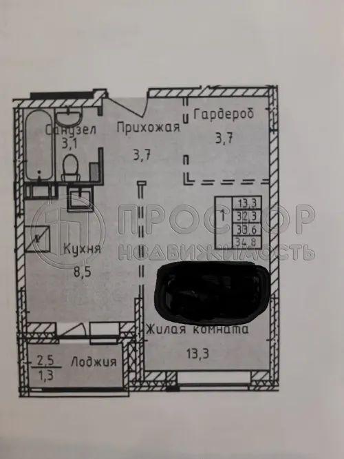 1-комнатная квартира, 32.3 м² - фото 14