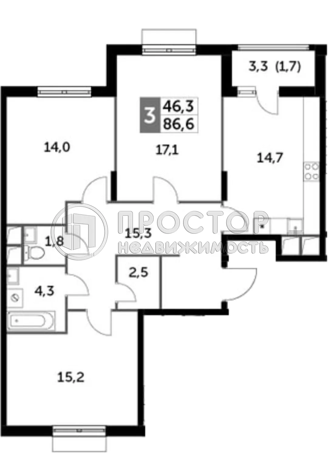 3-комнатная квартира, 86 м² - фото 19